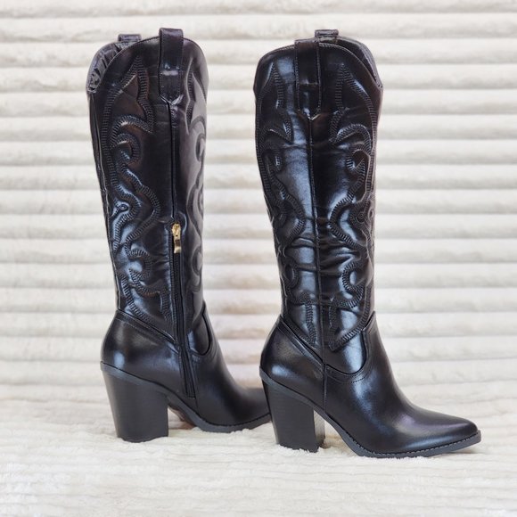 Electric Cowboy Jet Black Matte Western Knee High Cowgirl Boots Jet Black - Picture 3 of 15